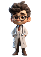 3D Cute SD Cartoon of Doctor with Stethoscope on Transparent Baackground png