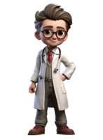 3D Cute SD Cartoon of Doctor with Stethoscope on Transparent Baackground png
