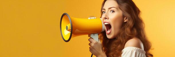 Beautiful woman with megaphone photo