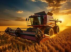 Combine harvester in a wheat field photo