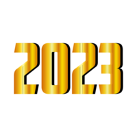 feliz Novo ano 2023 bandeira. dourado vetor luxo texto 2023 feliz Novo ano. ouro festivo números Projeto vetor png