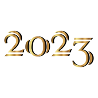 Lycklig ny år 2023 baner. gyllene vektor lyx text 2023 Lycklig ny år. guld festlig tal design vektor png