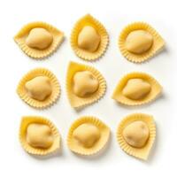 Ravioli pasta isolated on white background top view photo