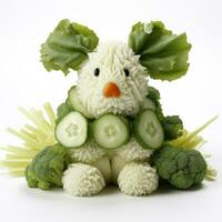 Rabbit made of cauliflower on white background photo