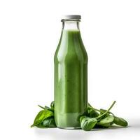 Spinach Smoothie shake in a bottle isolated on white background photo