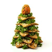 Lebanese falafel arranged in the shape of a cedar tree isolated on white background photo