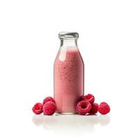 Raspberry Smoothie shake in a bottle isolated on white background photo