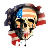 skull illustration with american flag paint png