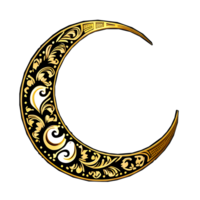 Illustration of a Crescent Moon Engraved in Gold Color png