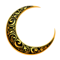 Illustration of a Crescent Moon Engraved in Gold Color png