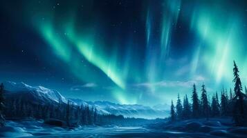 Aurora Borealis in the winter sky with empty space for text photo