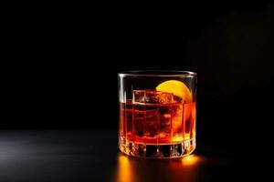 Ideal sazerac cocktail dark background with empty space for text photo