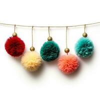 Colorful Christmas tree pom-pom garland isolated on white background photo