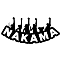 Illustration of NAKAMA lettering and silhouettes of friends png