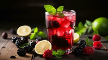 Blackberry Mint Iced Tea background with empty space for text photo