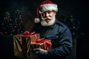 Policeman santa with gifts photo