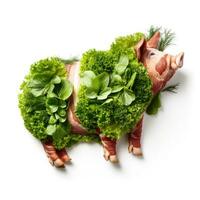 Pork made of plants on white background photo