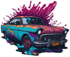 Splash Art Illustration of Vintage Car with AI Generative png