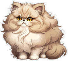 Fluffy Brown Persian Cat Sticker Cartoon with AI Generative png