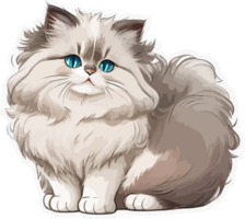 Fluffy Ragdoll Cat Cartoon Sticker AI Generative png