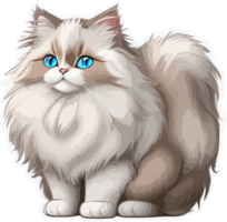 fluffig ragdoll katt klistermärke med ai generativ png