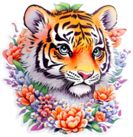 mignonne bébé tigre autocollant avec ai génératif png