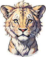 Cute Baby Lion Face Sticker with AI Generative png