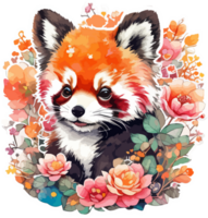 Cute Red Panda Illustration AI Generative png