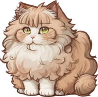 Fluffy Brown Ragamuffin Cat Cartoon with AI Generative png