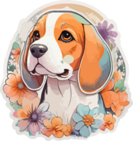 Adorable Beagle Dog Head Sticker with AI Generative png