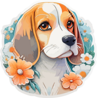 Adorable Beagle Dog Head Sticker in AI Generative png