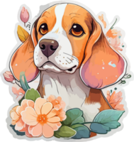 adorável beagle cachorro cabeça desenho animado com ai generativo png