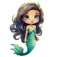 Cute Mermaid Cartoon AI Generative png