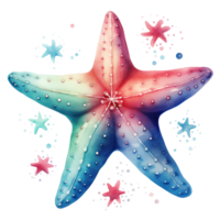 Watercolor Cute Star Fish AI Generative png