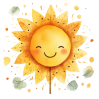 Watercolor Cute Sun AI Generative png