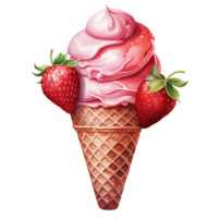 Watercolor Cute Icecream Strawberry AI Generative png