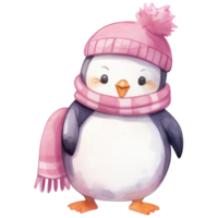 Watercolor Cute Penquin AI Generative png