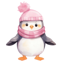 Watercolor Cute Penquin AI Generative png