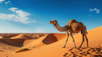 Camel Walking in the Desert AI Generated photo