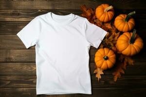 White mens t-shirt halloween mockup AI Generated photo