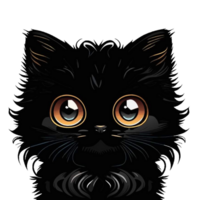 Black cat with big eyes, long fur, cute png