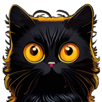 Black cat with big eyes, long fur, cute png