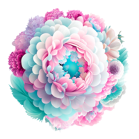 Various round flowers in pastel tones. png