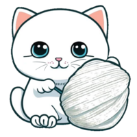 cute white cat playing yarn png