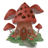 Mushroom house. Hand drawn cartoon style. png