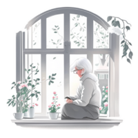 Grandma sits by the window. png