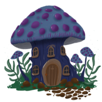 Mushroom house. Hand drawn cartoon style. png