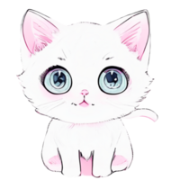 blanco gato con grande ojos peludo linda dibujos animados estilo png