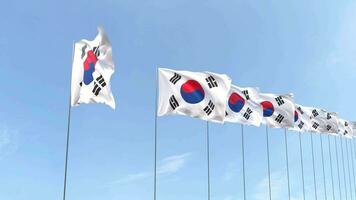 Looping video of South Korea flag Waving on blue sky background, Animation South Korea flag