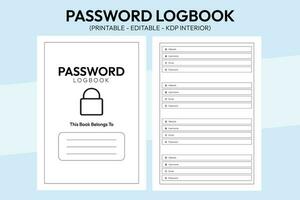 Modern and Minimalistic Password Logbook KDP Interior Design vector